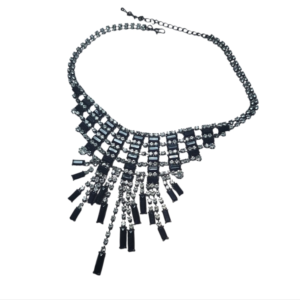 Stunning Black & Gun Metal Maximalist Statement Necklace Some Missing Stones - Picture 4 of 8